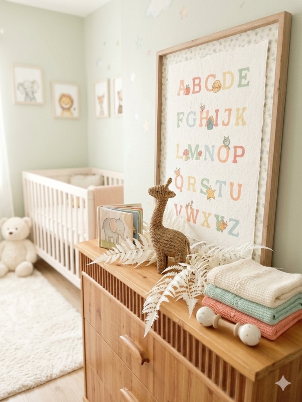 Nursery Alphabet Art Print with Giraffe Accent - and two fern sprays *Bundle*